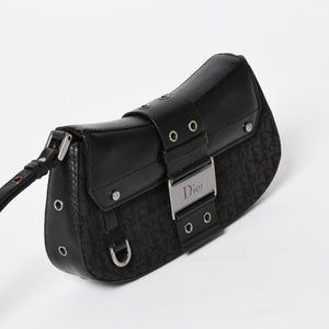 Christian Dior Street Chic Trotter Handbag Black Cotton Canvas Leather 15-MA-0043 Silver Hardware Good Condition Used 4a001683