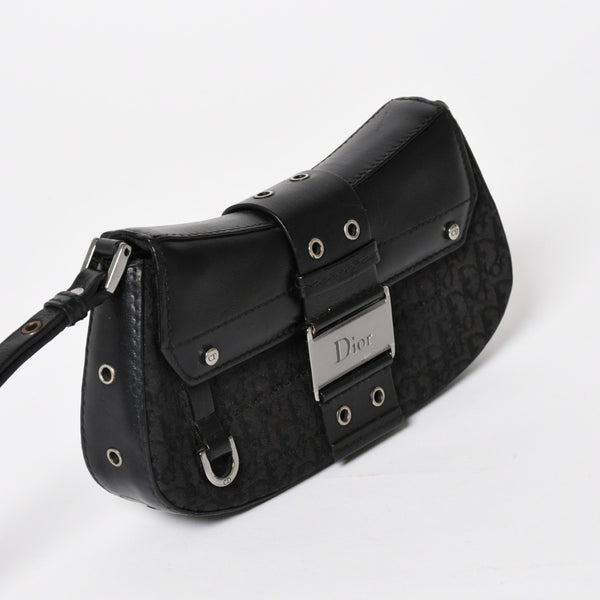 Christian Dior Street Chic Trotter Handbag Black Cotton Canvas Leather 15-MA-0043 Silver Hardware Good Condition Used 4a001683
