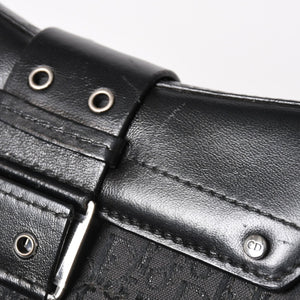 Christian Dior Street Chic Trotter Handbag Black Cotton Canvas Leather 15-MA-0043 Silver Hardware Good Condition Used 4a001683