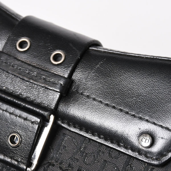 Christian Dior Street Chic Trotter Handbag Black Cotton Canvas Leather 15-MA-0043 Silver Hardware Good Condition Used 4a001683