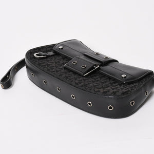 Christian Dior Street Chic Trotter Handbag Black Cotton Canvas Leather 15-MA-0043 Silver Hardware Good Condition Used 4a001683