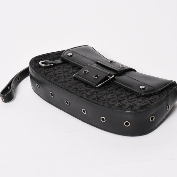 Christian Dior Street Chic Trotter Handbag Black Cotton Canvas Leather 15-MA-0043 Silver Hardware Good Condition Used 4a001683