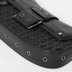 Christian Dior Street Chic Trotter Handbag Black Cotton Canvas Leather 15-MA-0043 Silver Hardware Good Condition Used 4a001683