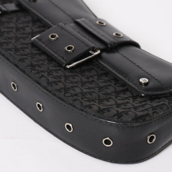 Christian Dior Street Chic Trotter Handbag Black Cotton Canvas Leather 15-MA-0043 Silver Hardware Good Condition Used 4a001683