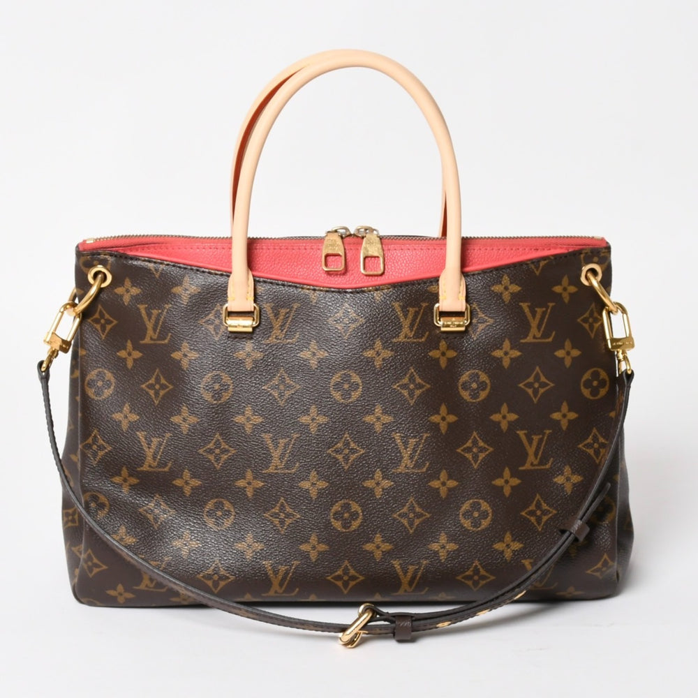 LOUIS VUITTON Pallas Handbag M40466 Monogram Canvas Tanned Leather SN0185 Shoulder Bag Brown Pink Gold Hardware Good Condition Used 4a004349