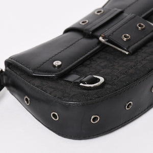 Christian Dior Street Chic Trotter Handbag Black Cotton Canvas Leather 15-MA-0043 Silver Hardware Good Condition Used 4a001683