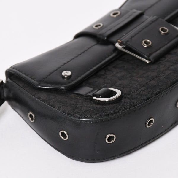 Christian Dior Street Chic Trotter Handbag Black Cotton Canvas Leather 15-MA-0043 Silver Hardware Good Condition Used 4a001683