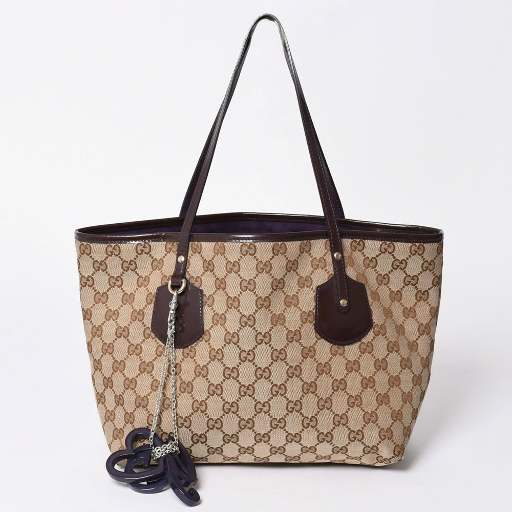 GUCCI グッチ JOLLY TOTE BAG ジョリー トートバッグ 211976 GGキャンバス パテントレザー チャーム付き 美品 中古 4a001685