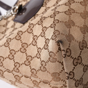 GUCCI グッチ JOLLY TOTE BAG ジョリー トートバッグ 211976 GGキャンバス パテントレザー チャーム付き 美品 中古 4a001685