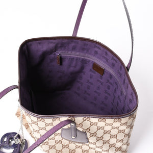 GUCCI グッチ JOLLY TOTE BAG ジョリー トートバッグ 211976 GGキャンバス パテントレザー チャーム付き 美品 中古 4a001685