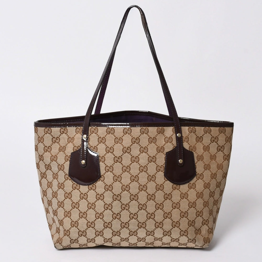 GUCCI グッチ JOLLY TOTE BAG ジョリー トートバッグ 211976 GGキャンバス パテントレザー チャーム付き 美品 中古 4a001685