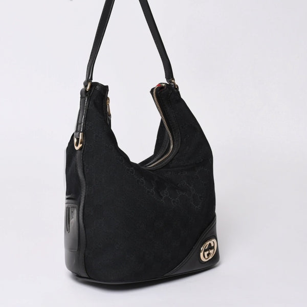 GUCCI Gucci GG Canvas Black Color Shoulder Bag 182491 Gold Hardware Sherry Line Good Condition Used 4a001649
