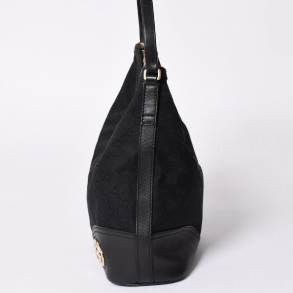 GUCCI Gucci GG Canvas Black Color Shoulder Bag 182491 Gold Hardware Sherry Line Good Condition Used 4a001649