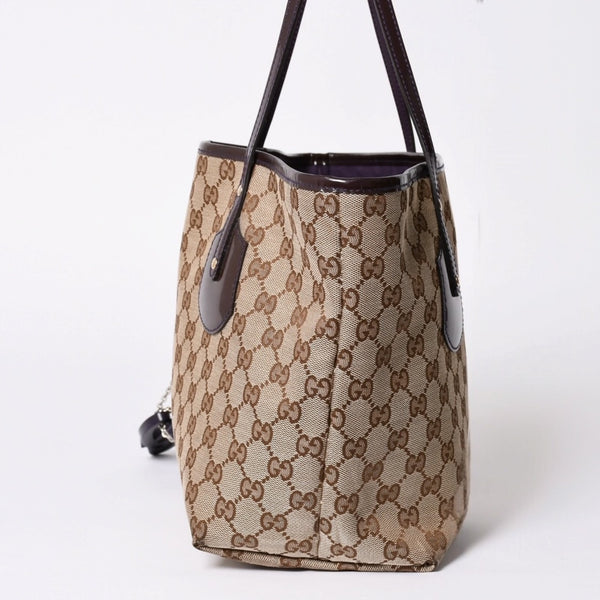 GUCCI グッチ JOLLY TOTE BAG ジョリー トートバッグ 211976 GGキャンバス パテントレザー チャーム付き 美品 中古 4a001685
