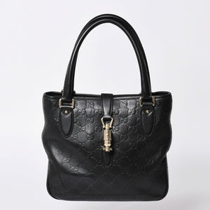 GUCCI グッチ グッチシマ ハンドバッグ ニュージャッキー レザー 145817 ブラック ゴールド金具 美品 中古 4a001661