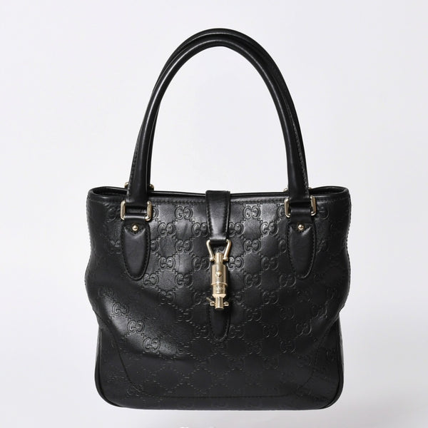 GUCCI グッチ グッチシマ ハンドバッグ ニュージャッキー レザー 145817 ブラック ゴールド金具 美品 中古 4a001661