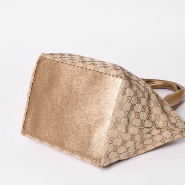 GUCCI Gucci Tote Bag gg Canvas 131230 Beige Gold Bronze Hardware Good Condition Used 4a001659