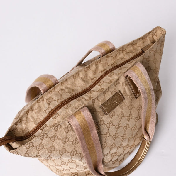 GUCCI Gucci Tote Bag gg Canvas 131230 Beige Gold Bronze Hardware Good Condition Used 4a001659