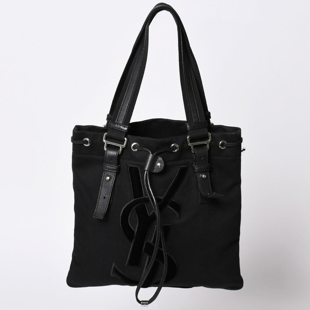 YVES SAINT LAURENT イヴサンローラン カハラ ハンドバッグ 123435 キャンバス レザー ブラック ロゴ刺繍 美品 中古 4a001691