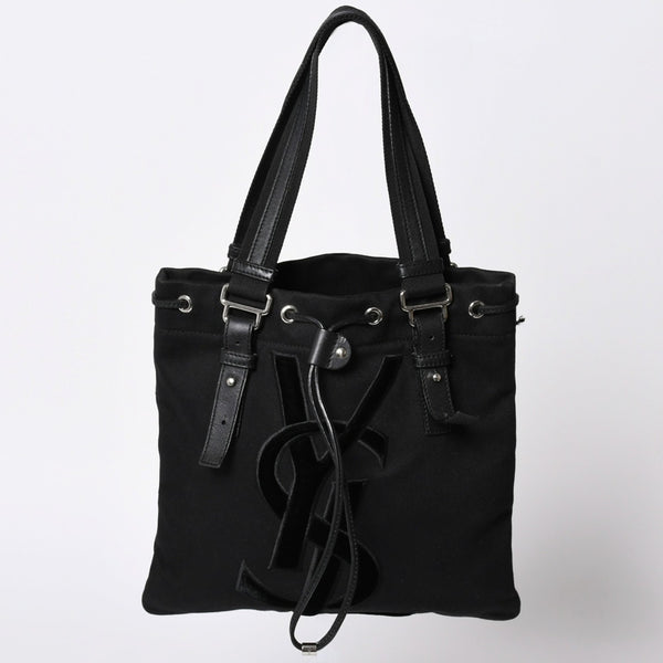 YVES SAINT LAURENT イヴサンローラン カハラ ハンドバッグ 123435 キャンバス レザー ブラック ロゴ刺繍 美品 中古 4a001691