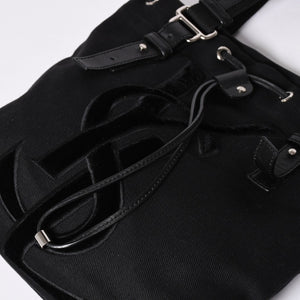 YVES SAINT LAURENT イヴサンローラン カハラ ハンドバッグ 123435 キャンバス レザー ブラック ロゴ刺繍 美品 中古 4a001691