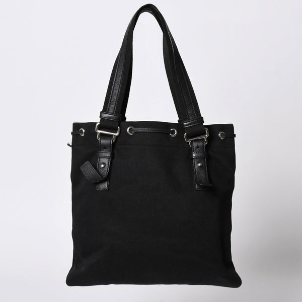 YVES SAINT LAURENT イヴサンローラン カハラ ハンドバッグ 123435 キャンバス レザー ブラック ロゴ刺繍 美品 中古 4a001691