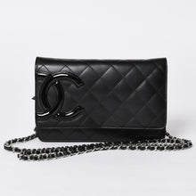 画像をギャラリービューアに読み込む, 極美品 CHANEL シャネル カンボンライン ココマーク チェーンウォレット 19番台 ブラック ピンク ラムスキン シルバー金具 中古 4a001626