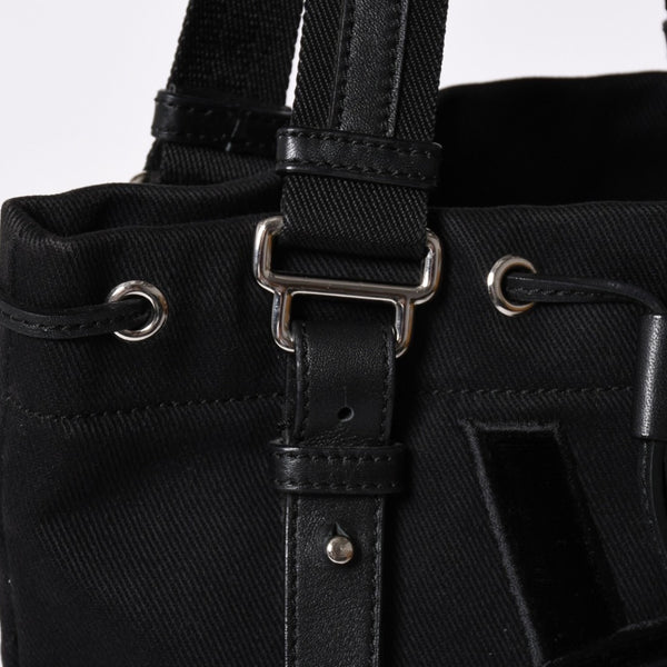YVES SAINT LAURENT イヴサンローラン カハラ ハンドバッグ 123435 キャンバス レザー ブラック ロゴ刺繍 美品 中古 4a001691