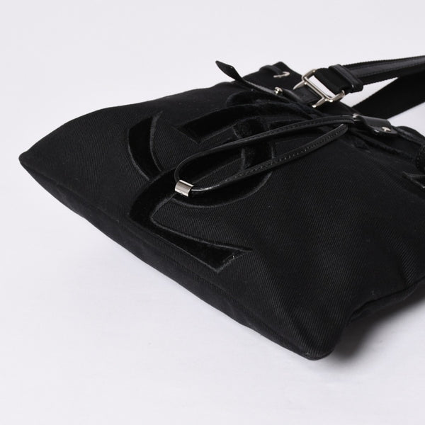 YVES SAINT LAURENT イヴサンローラン カハラ ハンドバッグ 123435 キャンバス レザー ブラック ロゴ刺繍 美品 中古 4a001691