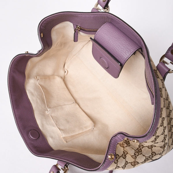 Very Good Condition GUCCI Hand Bag Tote Bag GG Canvas Soho Lilac 353122 Used 4a001694