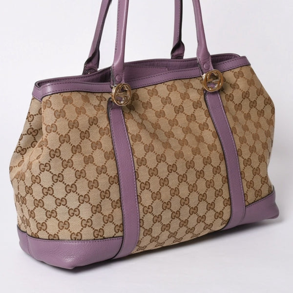 Very Good Condition GUCCI Hand Bag Tote Bag GG Canvas Soho Lilac 353122 Used 4a001694