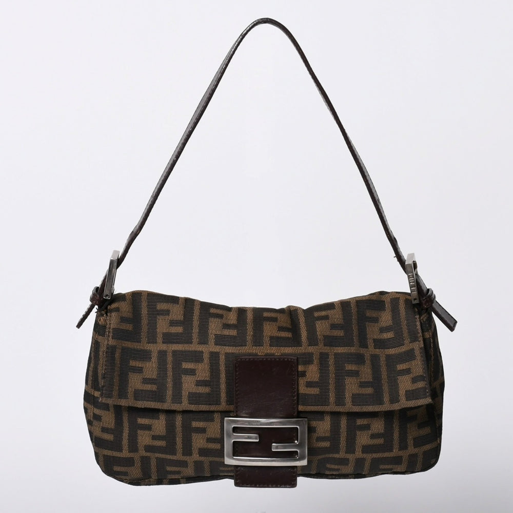 FENDI フェンディ マンマバケット ワンショルダーバッグ 26424 ブラウン ズッカ柄 総柄 シルバー金具 美品 中古 4a001693