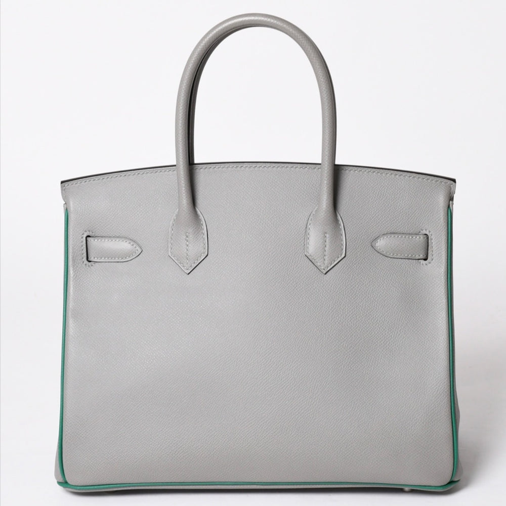Like new SPO HERMES Birkin 30 handbag Vaux Epson gray green matte silver hardware C stamp used 4a002000