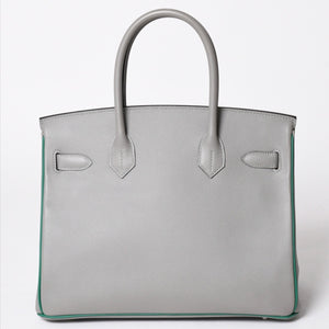 新品同様 SPO HERMES エルメス バーキン30 ハンドバッグ ヴォーエプソン グレー グリーン マットシルバー金具 C刻印 中古 4a002000