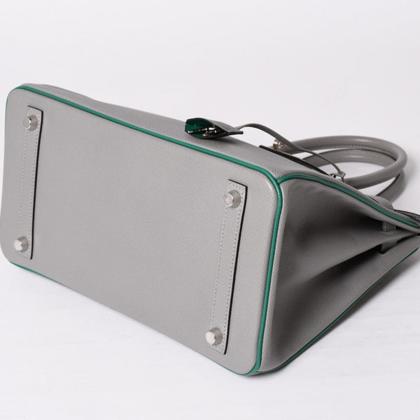 新品同様 SPO HERMES エルメス バーキン30 ハンドバッグ ヴォーエプソン グレー グリーン マットシルバー金具 C刻印 中古 4a002000