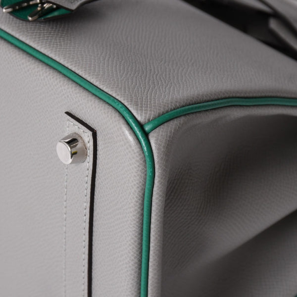新品同様 SPO HERMES エルメス バーキン30 ハンドバッグ ヴォーエプソン グレー グリーン マットシルバー金具 C刻印 中古 4a002000