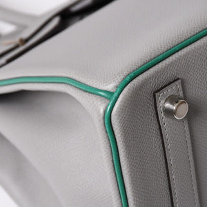 新品同様 SPO HERMES エルメス バーキン30 ハンドバッグ ヴォーエプソン グレー グリーン マットシルバー金具 C刻印 中古 4a002000