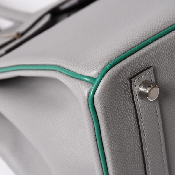 新品同様 SPO HERMES エルメス バーキン30 ハンドバッグ ヴォーエプソン グレー グリーン マットシルバー金具 C刻印 中古 4a002000