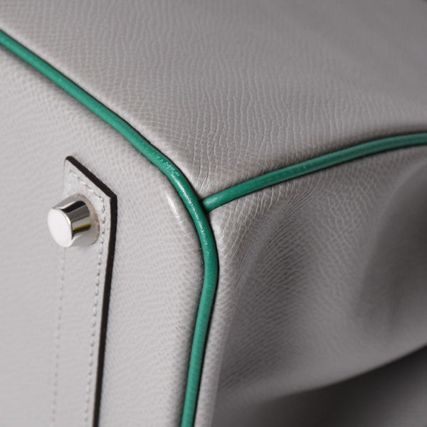 新品同様 SPO HERMES エルメス バーキン30 ハンドバッグ ヴォーエプソン グレー グリーン マットシルバー金具 C刻印 中古 4a002000