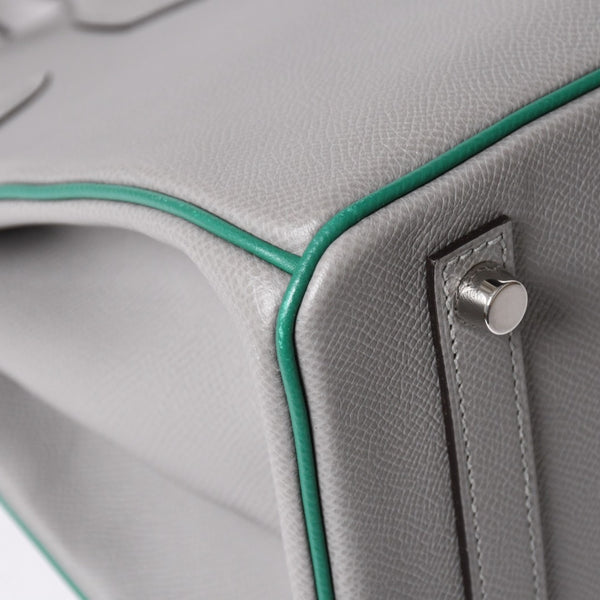 新品同様 SPO HERMES エルメス バーキン30 ハンドバッグ ヴォーエプソン グレー グリーン マットシルバー金具 C刻印 中古 4a002000