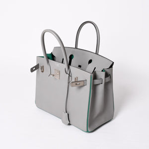新品同様 SPO HERMES エルメス バーキン30 ハンドバッグ ヴォーエプソン グレー グリーン マットシルバー金具 C刻印 中古 4a002000