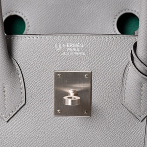 新品同様 SPO HERMES エルメス バーキン30 ハンドバッグ ヴォーエプソン グレー グリーン マットシルバー金具 C刻印 中古 4a002000