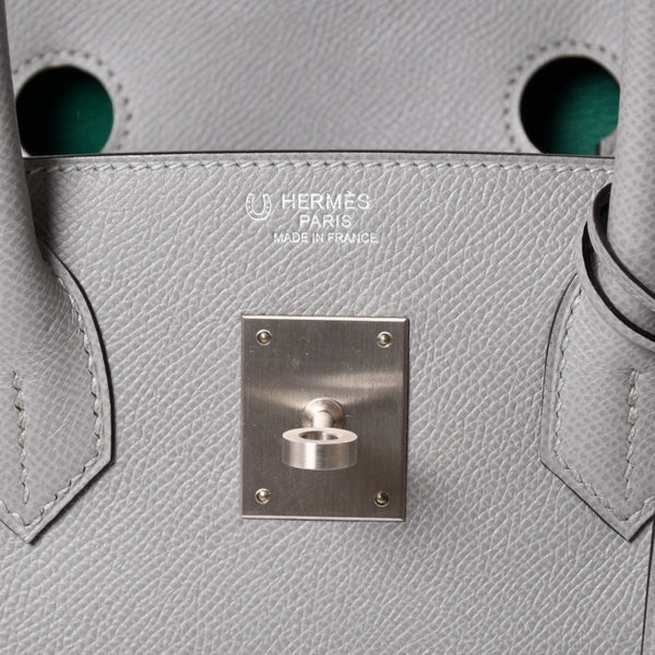 新品同様 SPO HERMES エルメス バーキン30 ハンドバッグ ヴォーエプソン グレー グリーン マットシルバー金具 C刻印 中古 4a002000