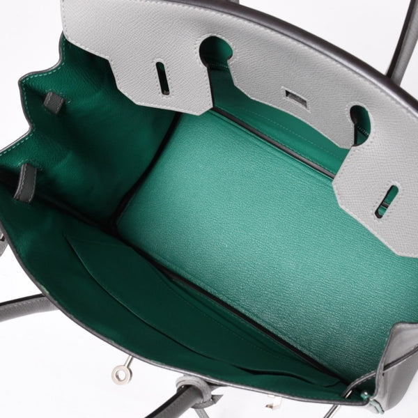 新品同様 SPO HERMES エルメス バーキン30 ハンドバッグ ヴォーエプソン グレー グリーン マットシルバー金具 C刻印 中古 4a002000