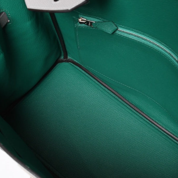 新品同様 SPO HERMES エルメス バーキン30 ハンドバッグ ヴォーエプソン グレー グリーン マットシルバー金具 C刻印 中古 4a002000