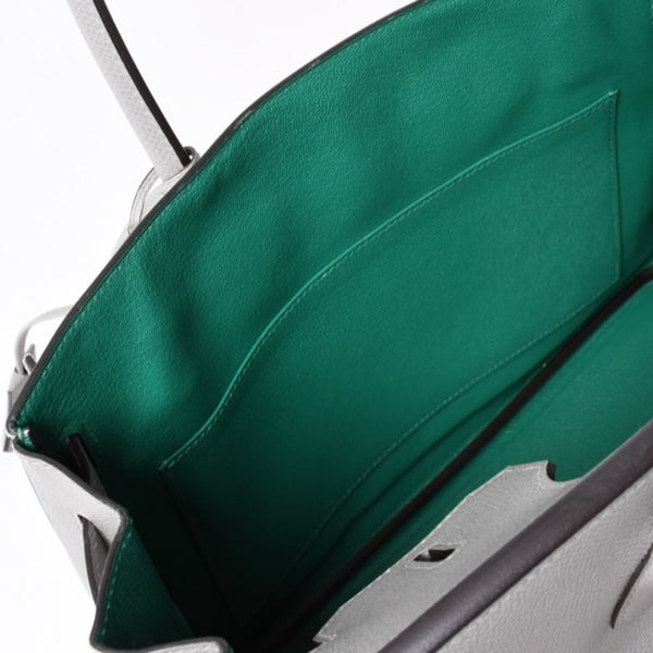 新品同様 SPO HERMES エルメス バーキン30 ハンドバッグ ヴォーエプソン グレー グリーン マットシルバー金具 C刻印 中古 4a002000