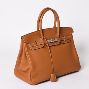 Very Good Condition HERMES Handbag Birkin 35 Togo Gold Silver Hardware □E Stamp Used 4a001697