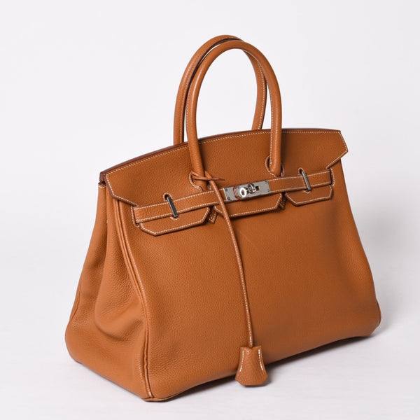Very Good Condition HERMES Handbag Birkin 35 Togo Gold Silver Hardware □E Stamp Used 4a001697