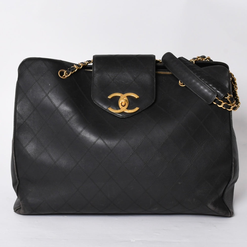 CHANEL Bicolor Super Model Bag Shoulder Bag Coco Mark Calf Black Gold Hardware Good Condition Used 4a001336