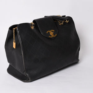 CHANEL Bicolor Super Model Bag Shoulder Bag Coco Mark Calf Black Gold Hardware Good Condition Used 4a001336